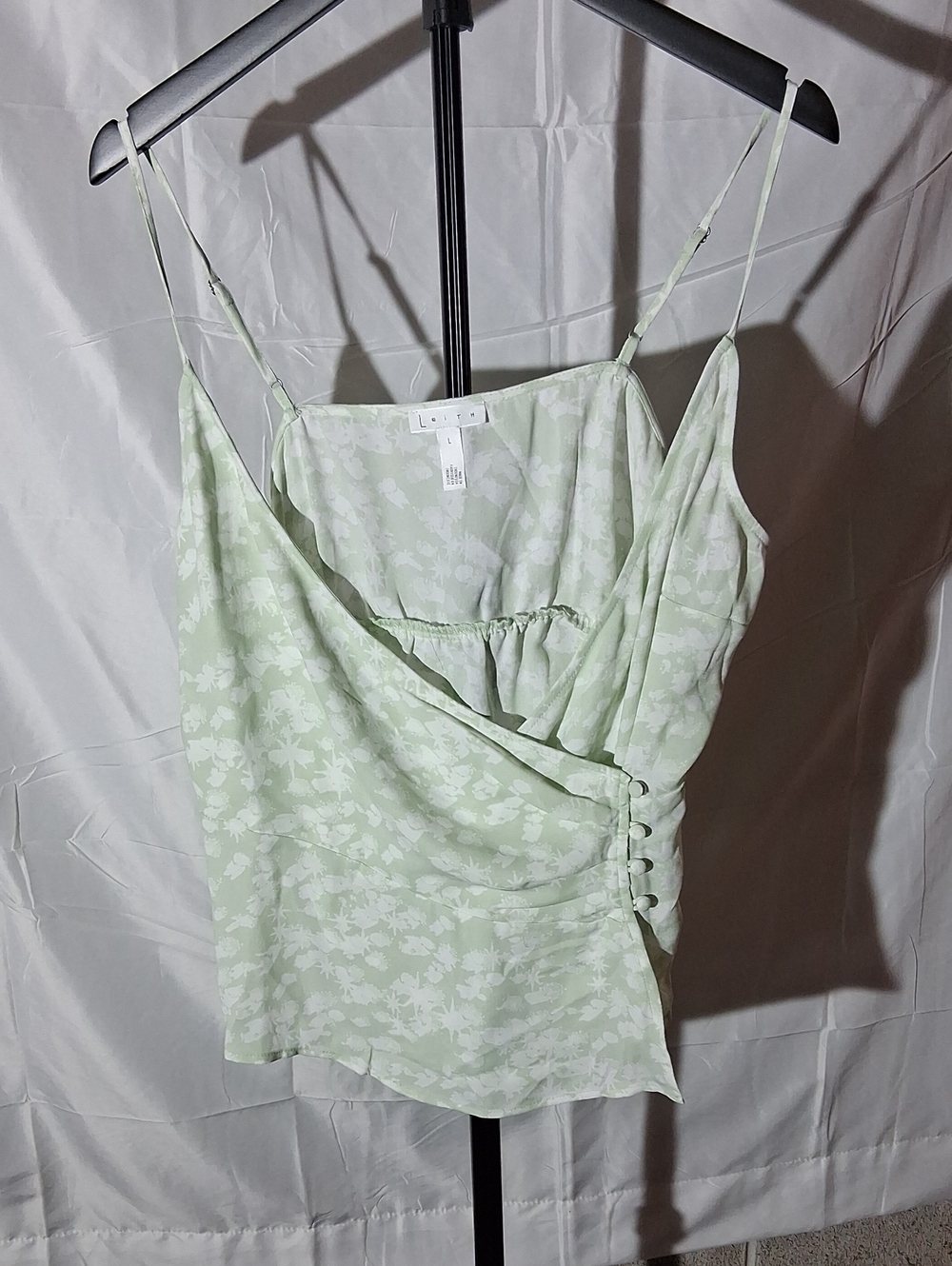Leith Mint Floral Wrap Cami with Covered Buttons